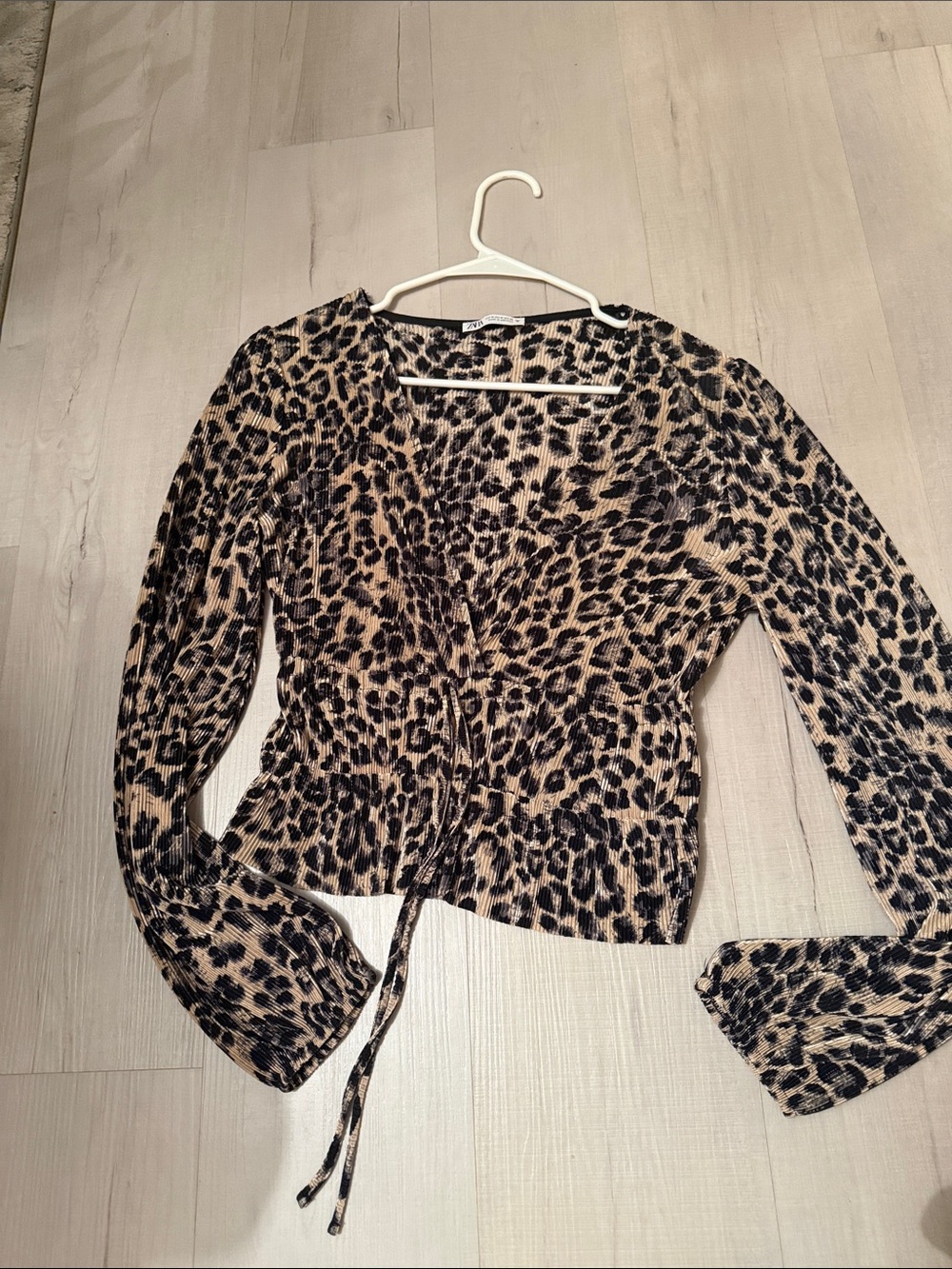 Zara Leopard Print Wrap Top - Black & Tan